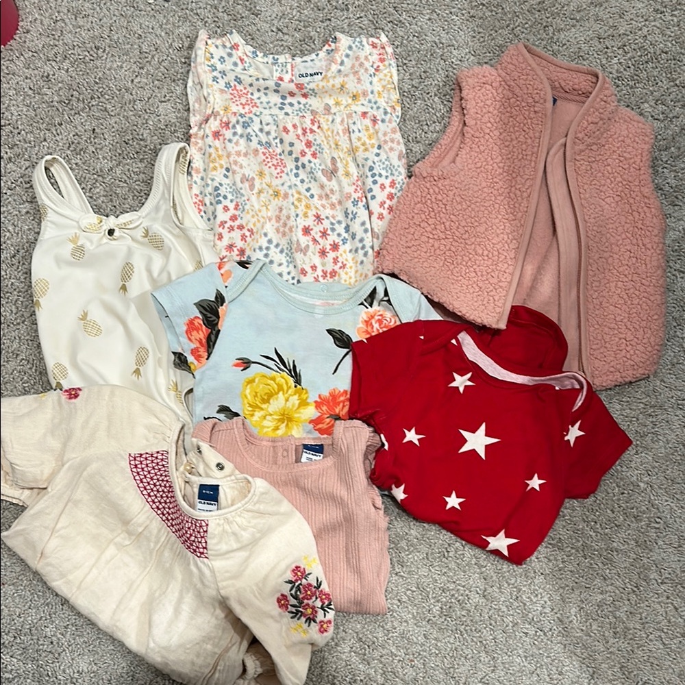 Girls' Old Navy Clothing Bundle with Pink Vest and Floral Tops and Swinsuit